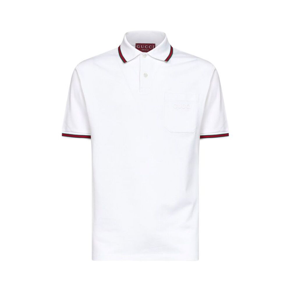 Gucci Men White Stretch Cotton Piqué Embroidered Polo Shirt